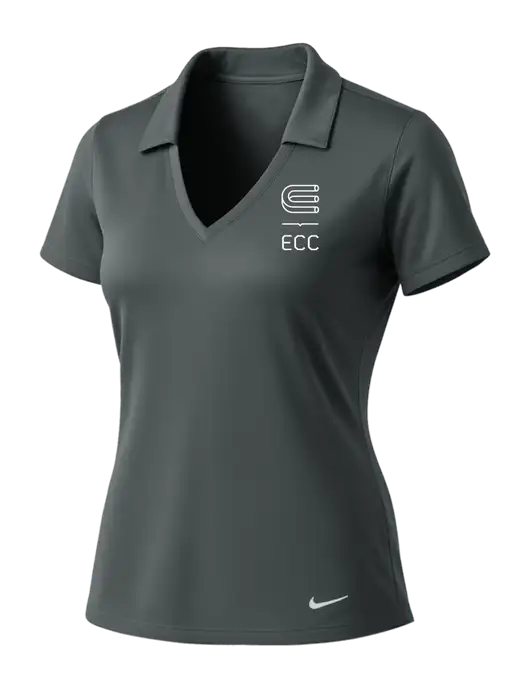 NIKE Dark Grey Womens Dri-Fit Vertical Mesh Polo w/ECC Logo