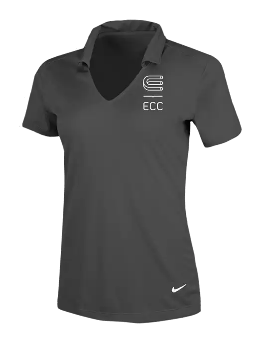NIKE Dark Grey Womens Dri-Fit Vertical Mesh Polo w/ECC Logo