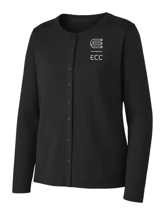 Black Womens Concept Stretch Button-Front Cardigan Sweater w/ECC Logo