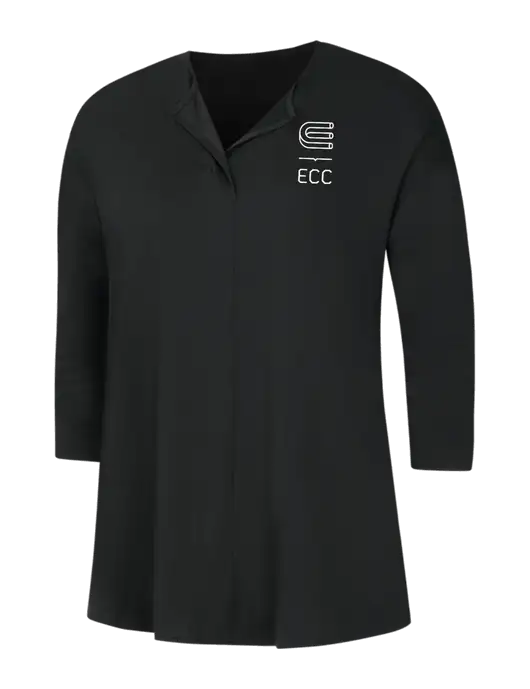 Black Womens Concept 3/4 Sleeve Soft Split Neck Top w/ECC Logo