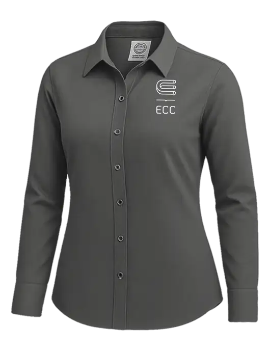 Brooks Brothers Womens Dark Grey Wrinkle-Free Stretch Nailhead Shirt w/ECC Logo