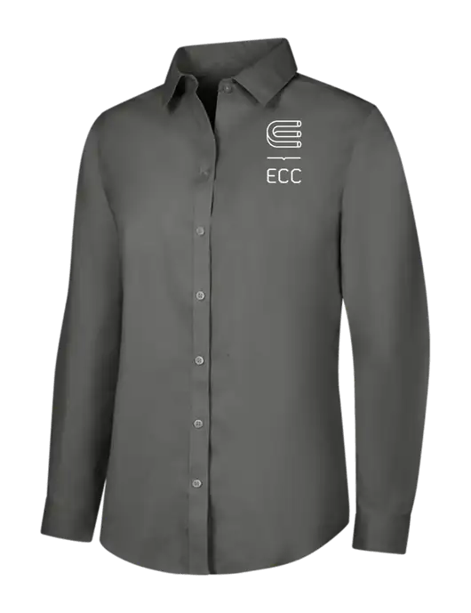Brooks Brothers Womens Dark Grey Wrinkle-Free Stretch Pinpoint Shirt w/ECC Logo
