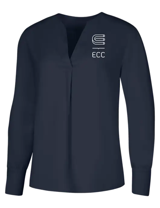 Brooks Brothers Womens Dark Navy Open-Neck Satin Blouse  w/ECC Logo