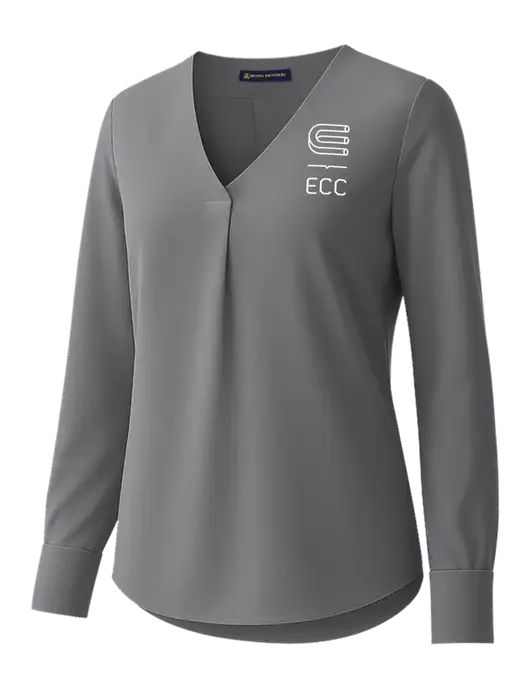 Brooks Brothers Womens Medium Grey Open-Neck Satin Blouse  w/ECC Logo