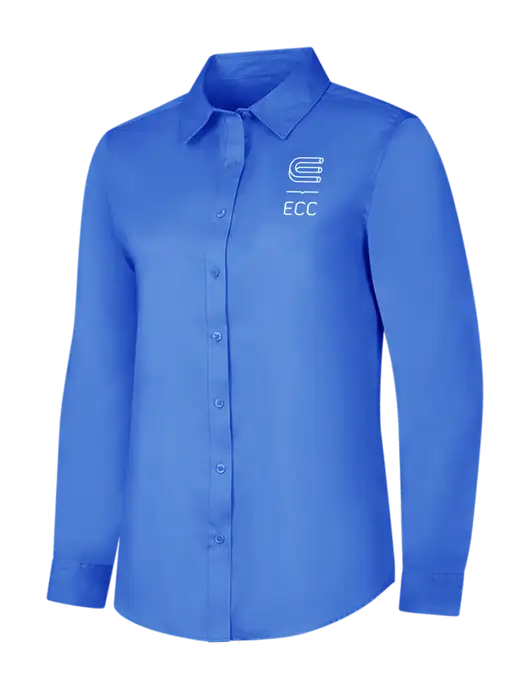Dark Carolina Blue Womens Long Sleeve Superpro React Twill Shirt w/ECC Logo