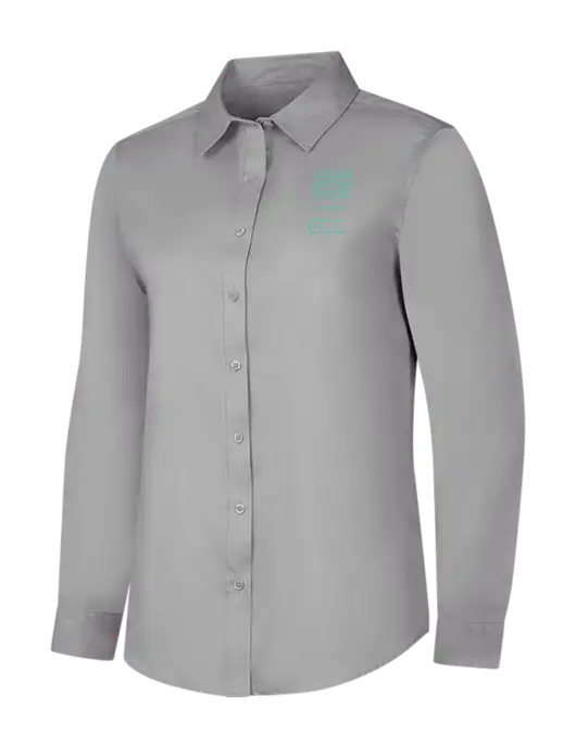Light Grey Womens Long Sleeve Superpro React Twill Shirt w/ECC Logo