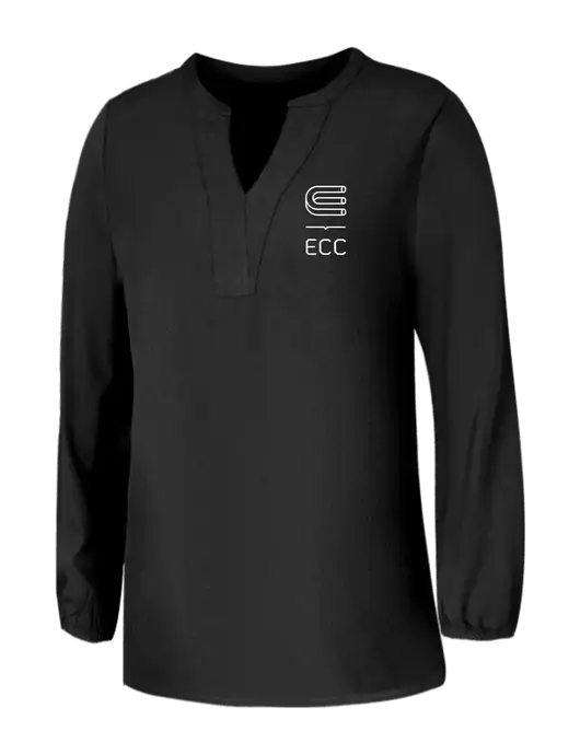 Mercer+Mettle Womens Deep Black Stretch Crepe 3/4 Sleeve Blouse w/ECC Logo