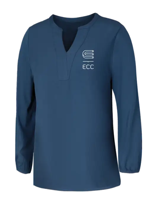 Mercer+Mettle Womens Light Navy Blue Grey Stretch Crepe 3/4 Sleeve Blouse w/ECC Logo