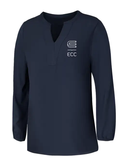 Mercer+Mettle Womens Navy Stretch Crepe 3/4 Sleeve Blouse w/ECC Logo