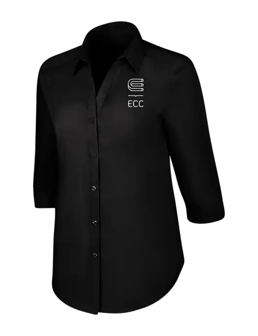 Womens Black 3/4 Sleeve Carefree Poplin Shirt w/ECC Logo
