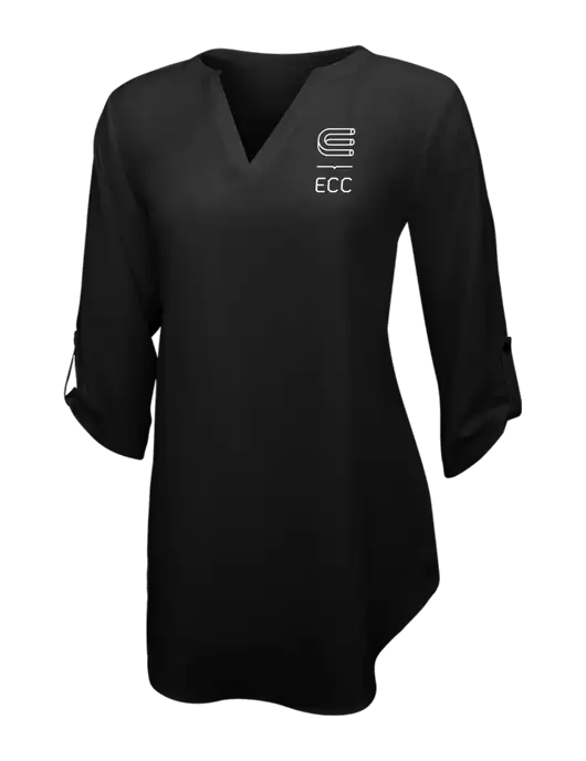 Womens Black 3/4 Sleeve Tunic Blouse w/ECC Logo