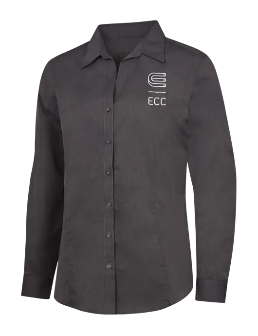 Womens Soft Black Crosshatch Easy Care Shirt w/ECC Logo