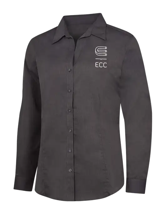 Womens Soft Black Crosshatch Easy Care Shirt w/ECC Logo