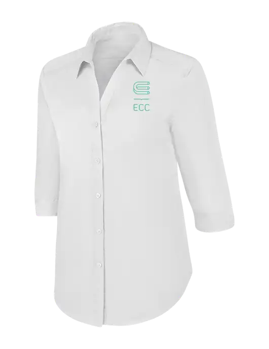 Womens White 3/4 Sleeve Carefree Poplin Shirt w/ECC Logo