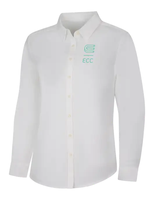 Womens White Long Sleeve Superpro React Twill Shirt w/ECC Logo