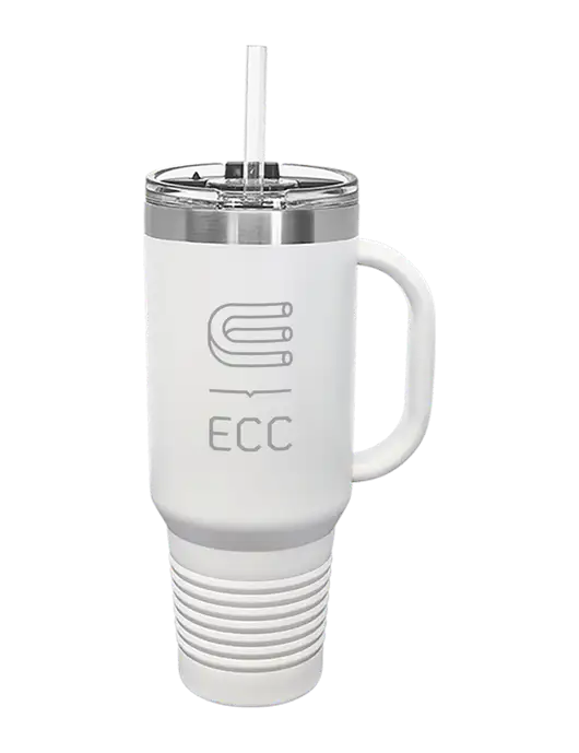 Polar Camel 40 oz. Powder Coated Vacuum Insulated White Travel Mug with Straw w/ECC Logo