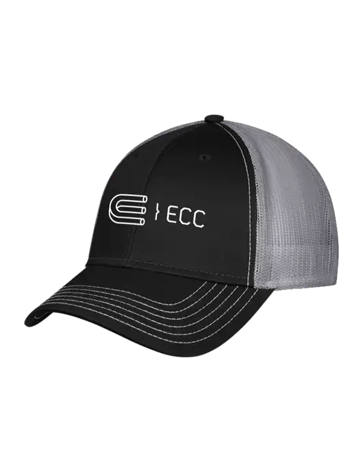 Black/Medium Dark Grey Mesh Trucker Cap Snap Back w/ECC Logo