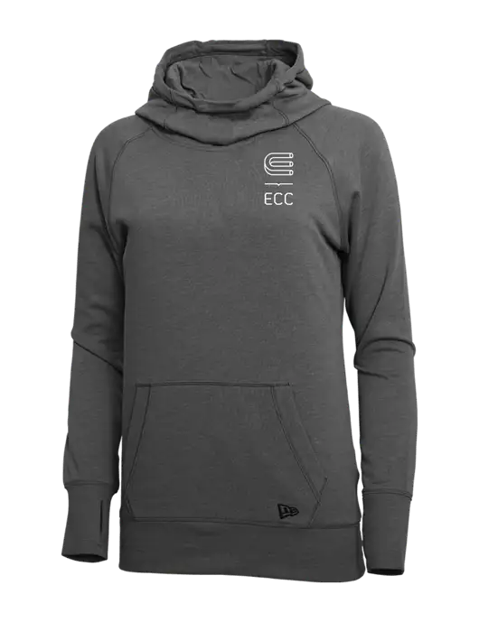 New Era Black Heather Womens Tri-Blend Fleece Pullover Hoodie w/ECC Logo