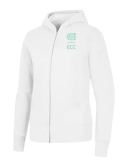 White Womens Core Fleece Full-Zip Hooded Sweatshirt w/ECC Logo