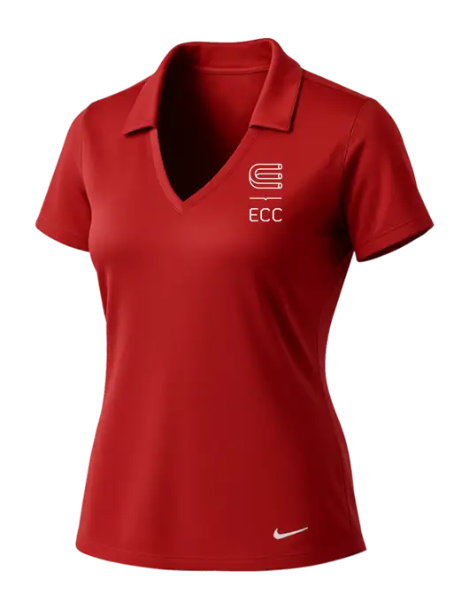 NIKE Red Womens Dri-Fit Vertical Mesh Polo w/ECC Logo
