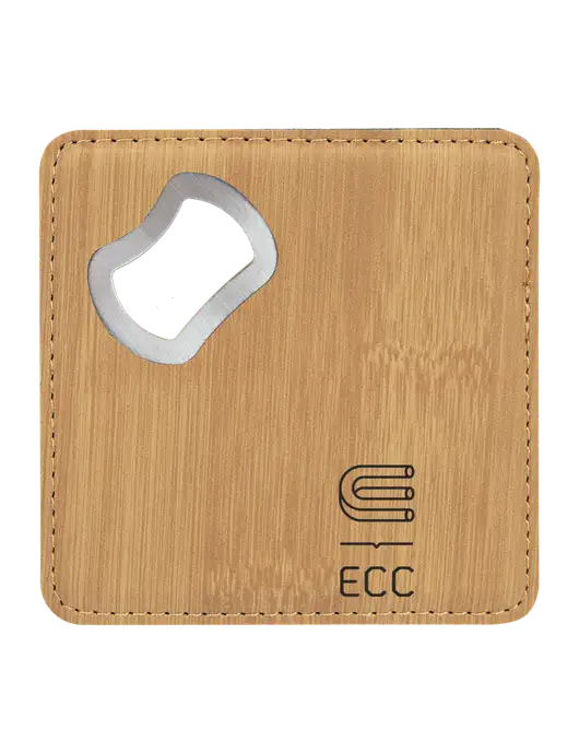 Bamboo Leatherette Coaster with Bottle Opener w/ECC Logo
