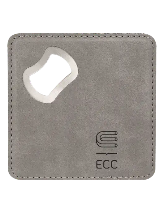 Grey Leatherette Coaster with Bottle Opener w/ECC Logo