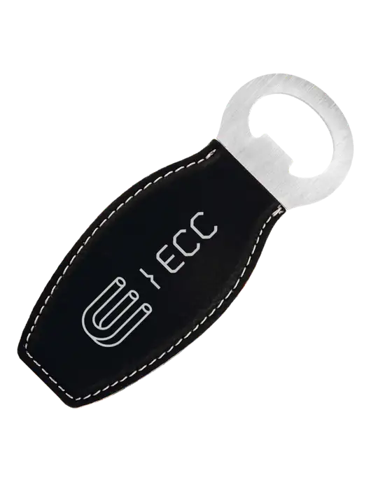 Black Leatherette Bottle Opener with Magnet w/ECC Logo