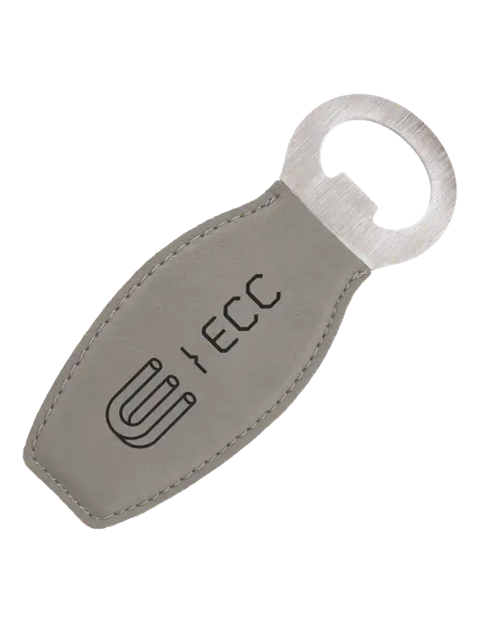 Grey Leatherette Bottle Opener with Magnet w/ECC Logo