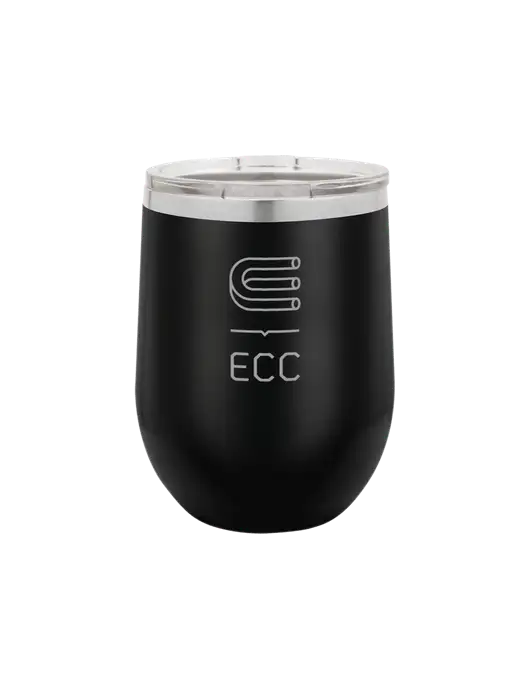Polar Camel 12 oz Powder Coated Black Vacuum Insulated Stemless Wine Tumbler w/ECC Logo