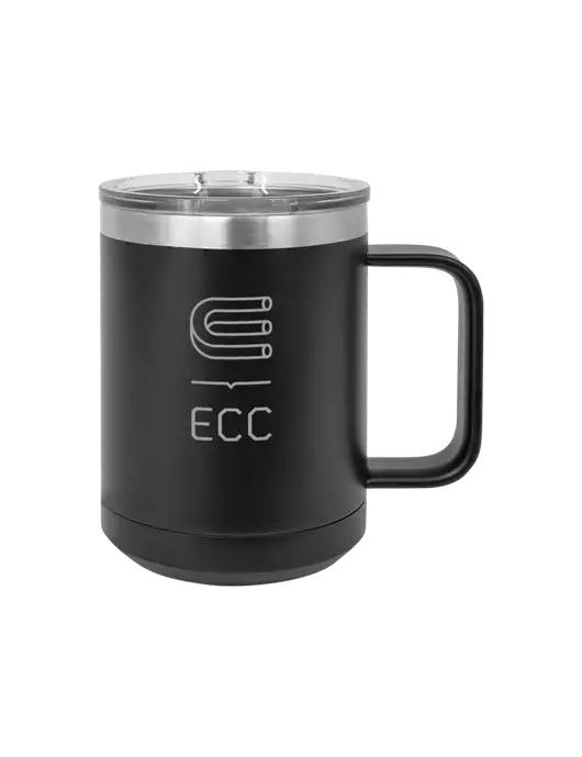 Polar Camel 15 oz Powder Coated Black Vacuum Insulated Mug with Slider Lid w/ECC Logo