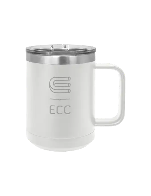 Polar Camel 15 oz Powder Coated White Vacuum Insulated Mug with Slider Lid w/ECC Logo