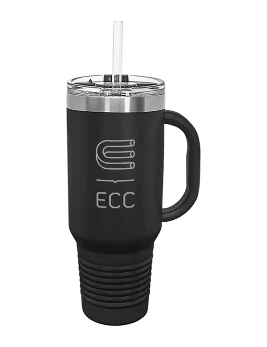 Polar Camel 40 oz. Powder Coated Vacuum Insulated Black Travel Mug with Straw w/ECC Logo
