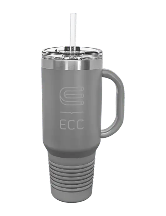 Polar Camel 40 oz. Powder Coated Vacuum Insulated Grey Travel Mug with Straw w/ECC Logo