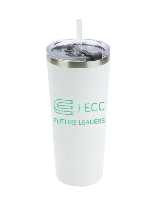 Brighton White 20 oz Insulated Tumbler & Straw w/ECC Future Leaders Logo