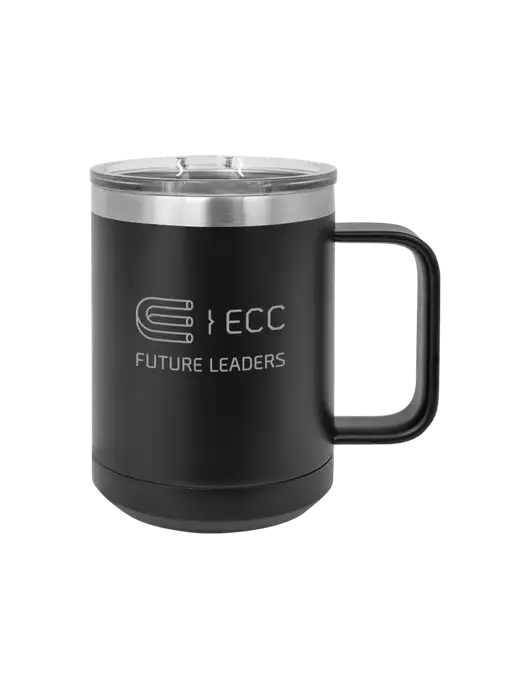 Polar Camel 15 oz Powder Coated Black Vacuum Insulated Mug with Slider Lid w/ECC Future Leaders Logo