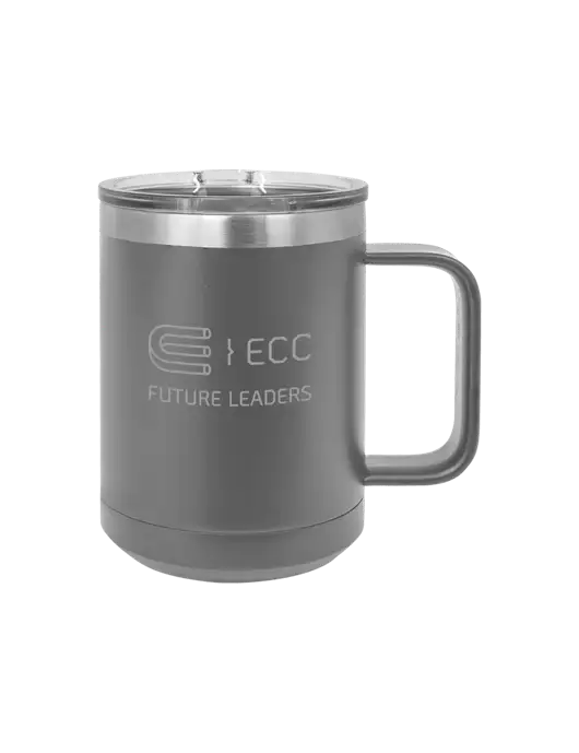 Polar Camel 15 oz Powder Coated Grey Vacuum Insulated Mug with Slider Lid w/ECC Future Leaders Logo