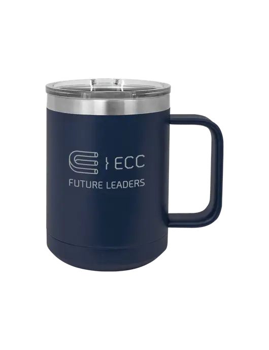 Polar Camel 15 oz Powder Coated Navy Vacuum Insulated Mug with Slider Lid w/ECC Future Leaders Logo