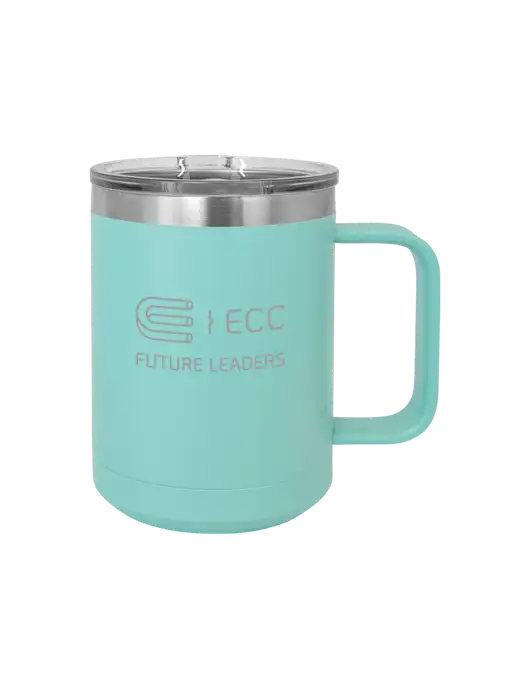 Polar Camel 15 oz Powder Coated Seafoam Vacuum Insulated Mug with Slider Lid w/ECC Future Leaders Logo
