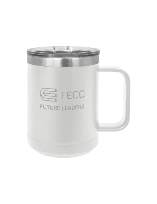 Polar Camel 15 oz Powder Coated White Vacuum Insulated Mug with Slider Lid w/ECC Future Leaders Logo