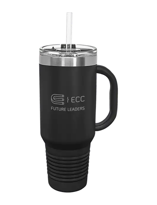 Polar Camel 40 oz. Powder Coated Vacuum Insulated Black Travel Mug with Straw w/ECC Future Leaders Logo
