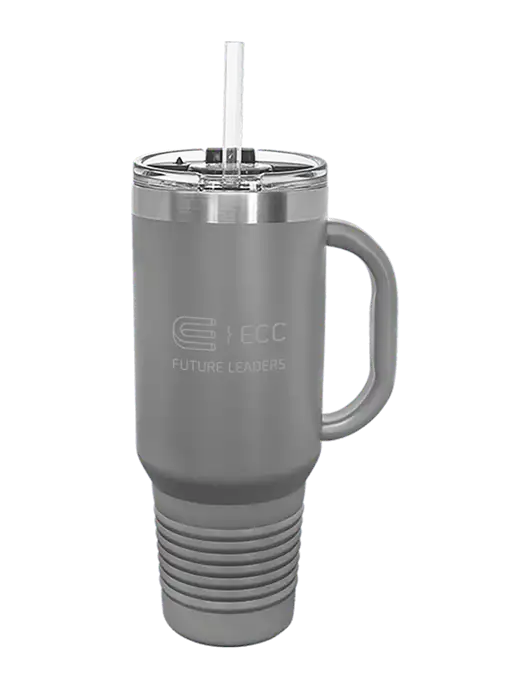 Polar Camel 40 oz. Powder Coated Vacuum Insulated Grey Travel Mug with Straw w/ECC Future Leaders Logo