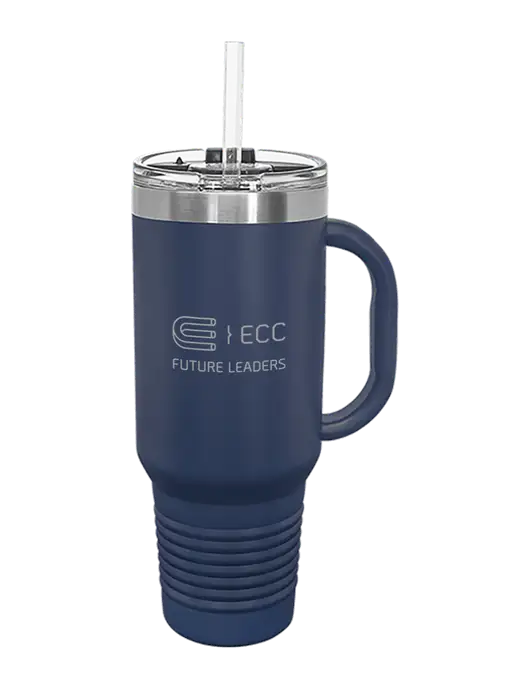 Polar Camel 40 oz. Powder Coated Vacuum Insulated Navy Travel Mug with Straw w/ECC Future Leaders Logo