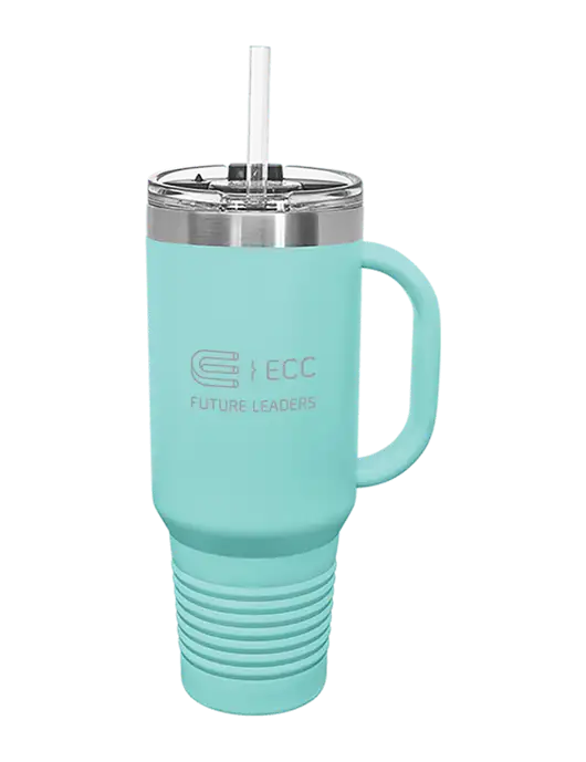 Polar Camel 40 oz. Powder Coated Vacuum Insulated Seafoam Travel Mug with Straw w/ECC Future Leaders Logo