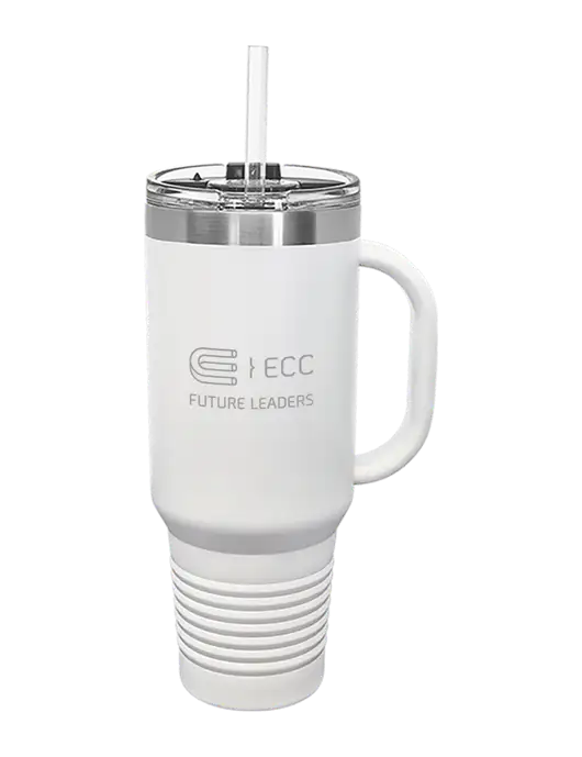 Polar Camel 40 oz. Powder Coated Vacuum Insulated White Travel Mug with Straw w/ECC Future Leaders Logo