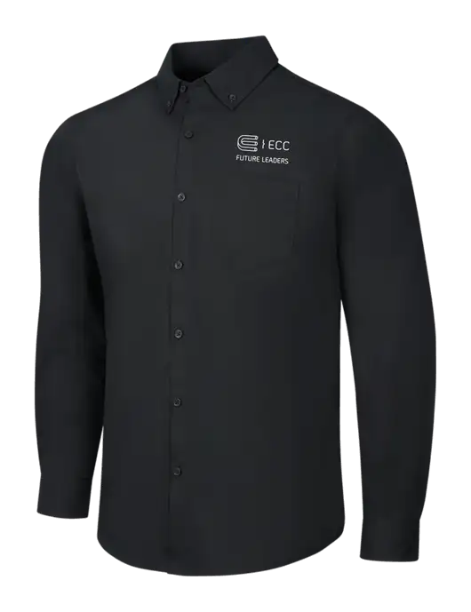 Black Long Sleeve Carefree Poplin Shirt w/ECC Future Leaders Logo