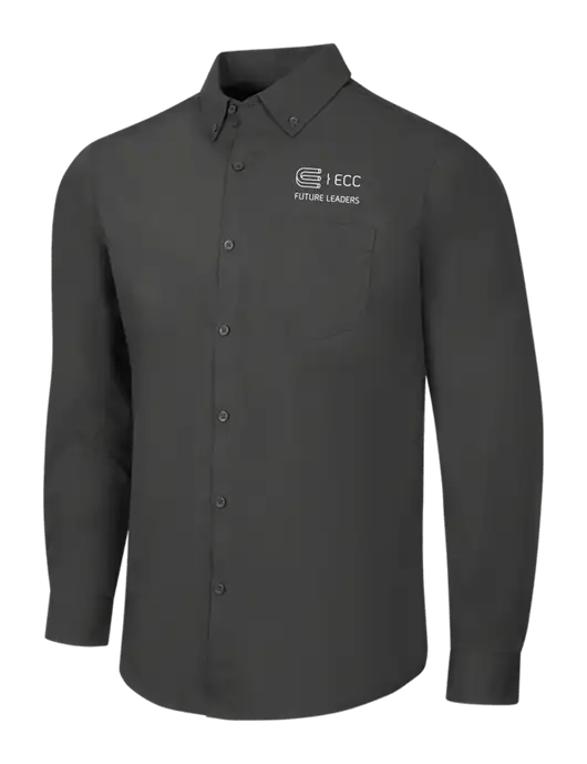 Dark Grey Long Sleeve Carefree Poplin Shirt w/ECC Future Leaders Logo