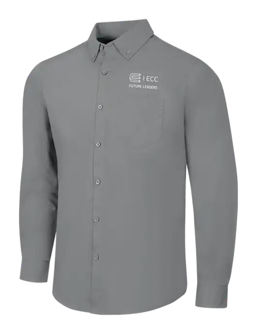 Medium Grey Long Sleeve Carefree Poplin Shirt w/ECC Future Leaders Logo